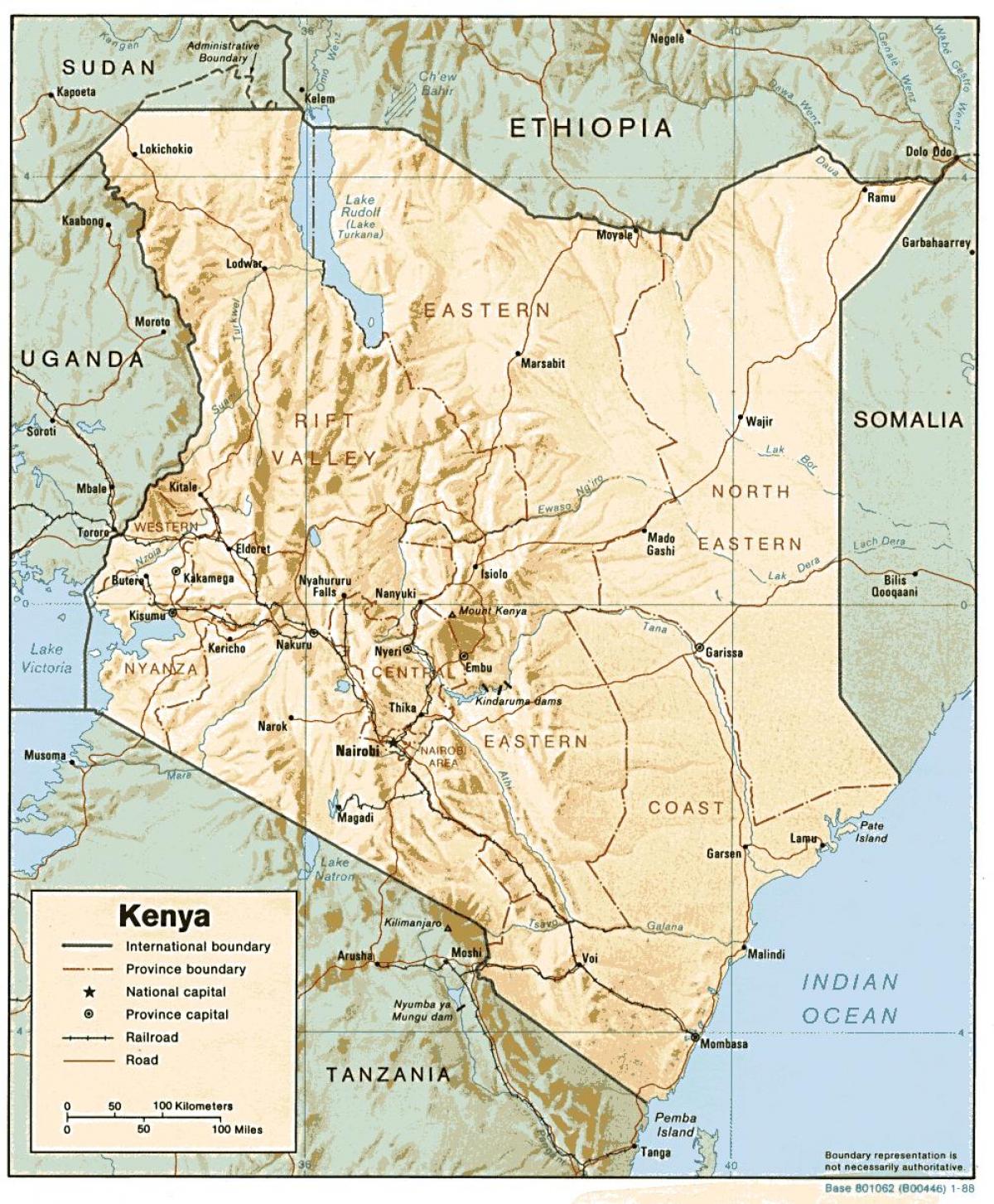 מפה של קניה גדולה מראה הערים.