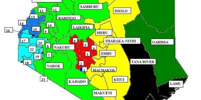 מפה של 47 מחוזות בקניה 