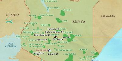 מפה של קניה פארקים לאומיים ושמורות